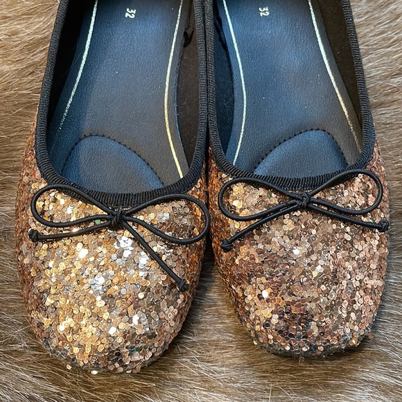 ZARA girl sequin ballet gold flats NEW - Picture 2 of 6